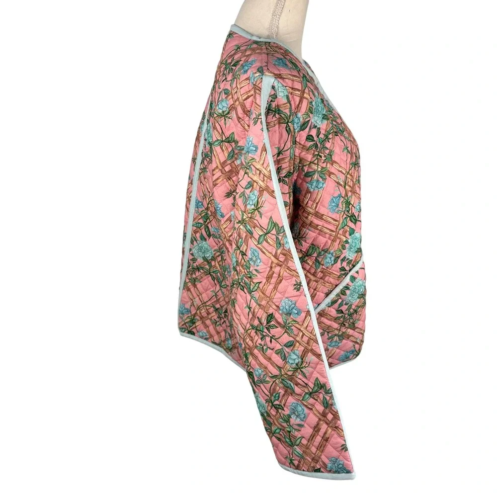 Marigold by Victoria Dunn Pink Floral Trellis Quilted Jacket XL New